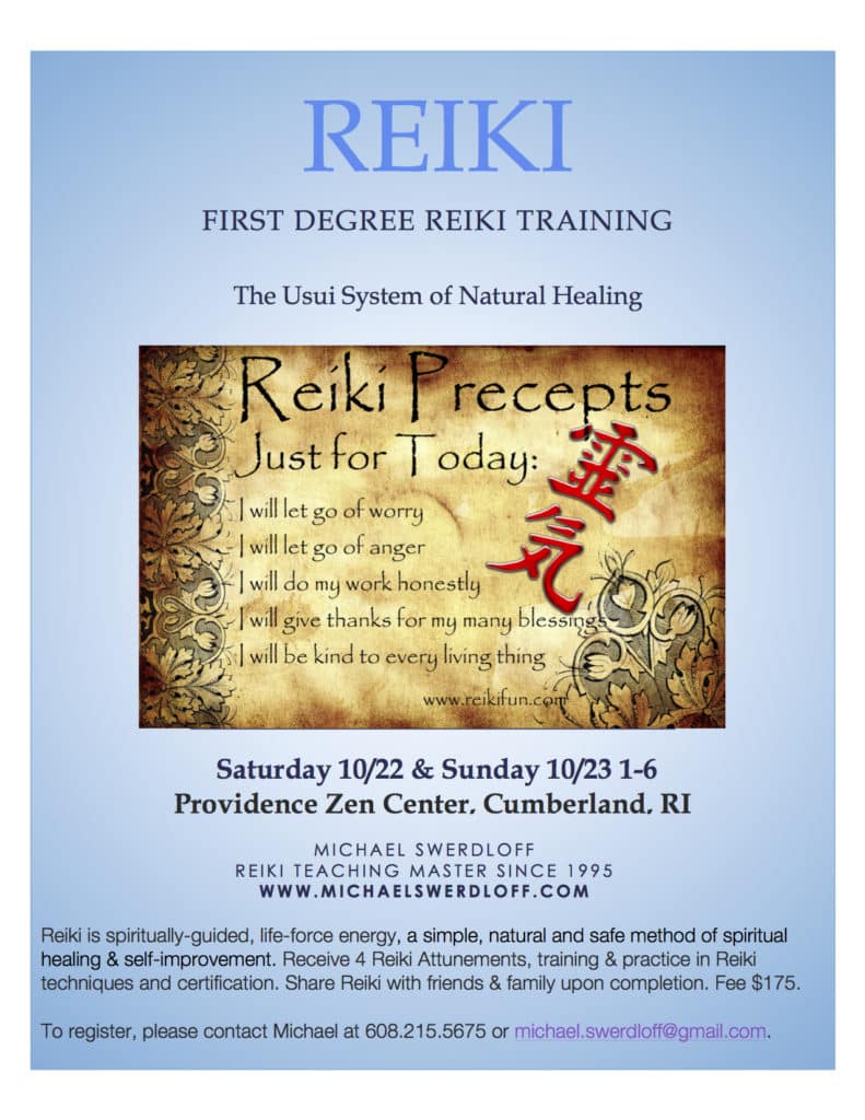First Degree Reiki Training at Providence Zen Center - Providence Holistic Counseling Services - reiki-flyer-10-16